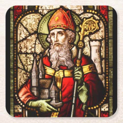 Saint Patrick Stained Glass Square Paper Coaster