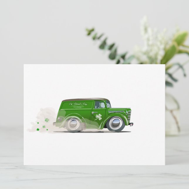 Saint Patrick vintage Cartoon Van Holiday Card (Standing Front)