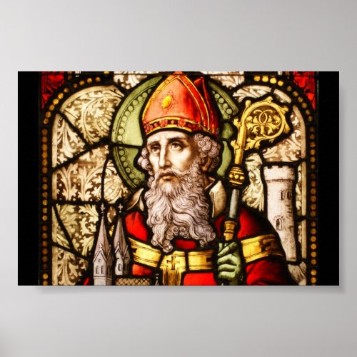 Saint Patrick Vintage Stained Glass Image Poster