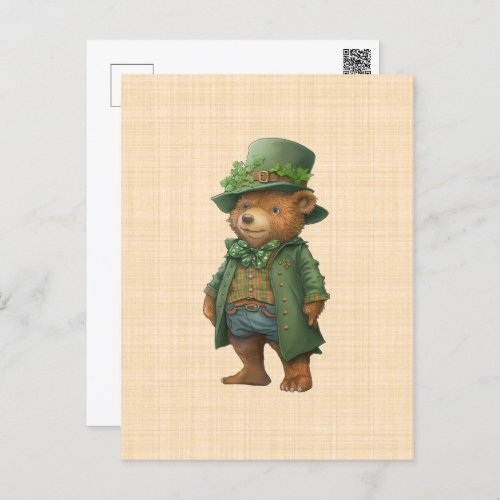 Saint Patricks Bear _ Irish Green Costume Postcard