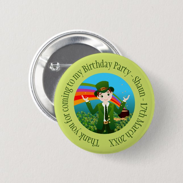 Saint Patrick's Birthday Boy Thank you Button (Front & Back)