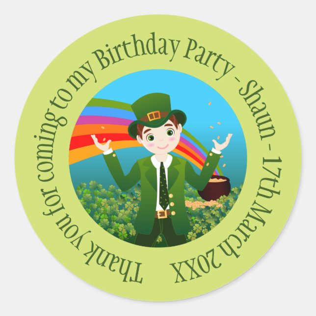 Saint Patrick's Birthday Boy Thank you Classic Round Sticker (Front)