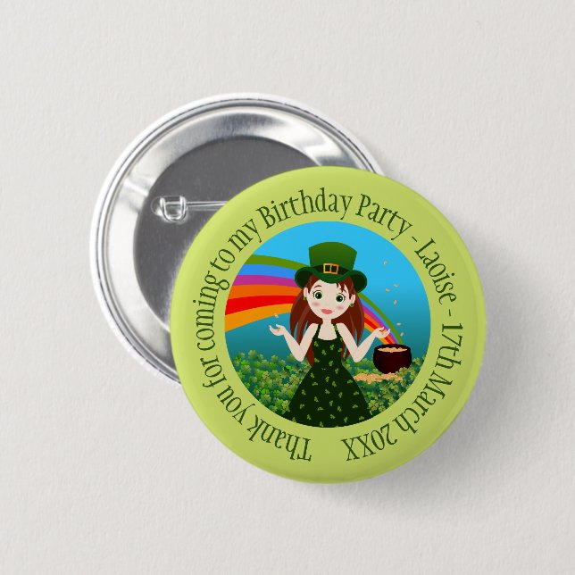 Saint Patrick's birthday girl Thank You Button (Front & Back)