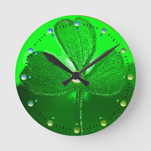 SAINT PATRICK'S CELTIC HEART,GREEN SHAMROCK ROUND CLOCK (Front)