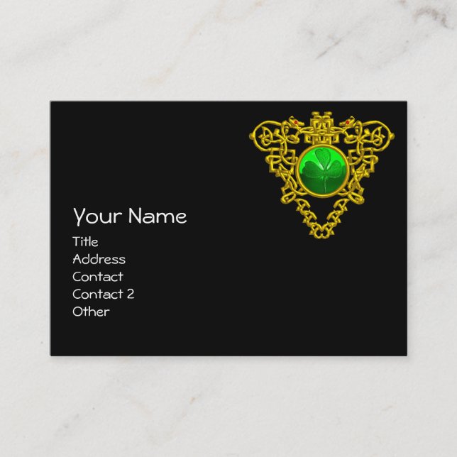 SAINT PATRICK'S CELTIC HEART,SHAMROCK, black white Business Card (Front)