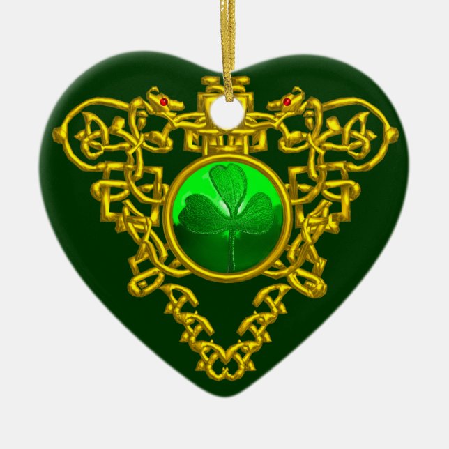 SAINT PATRICK'S CELTIC HEART- Shamrock Ceramic Ornament (Front)