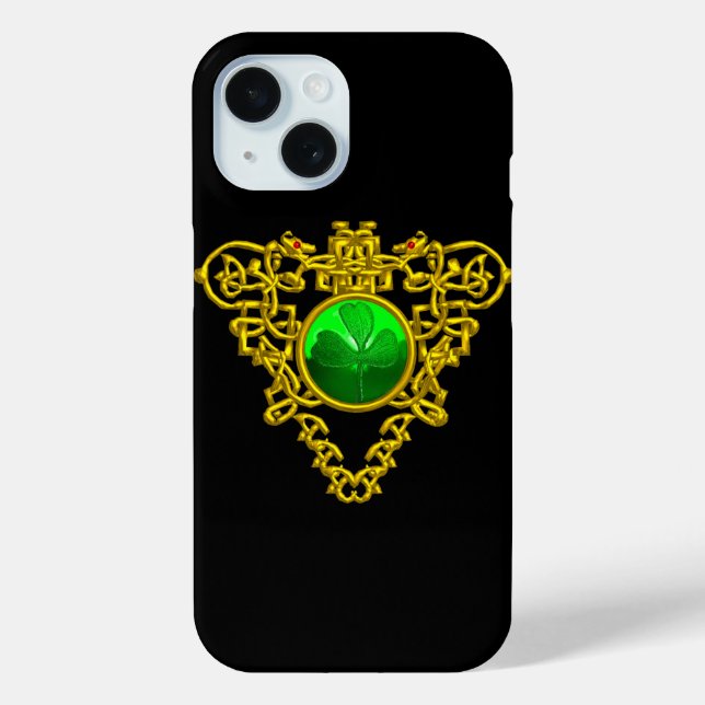 SAINT PATRICK'S CELTIC HEART SHAMROCK Gold Black Case-Mate iPhone Case (Back)
