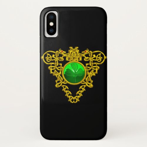 SAINT PATRICKS CELTIC HEART SHAMROCK Gold Black iPhone X Case