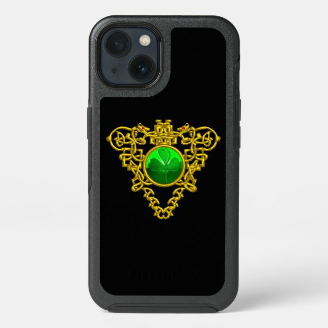 SAINT PATRICK'S CELTIC HEART,SHAMROCK Gold Black   Otterbox iPhone Case (Back)