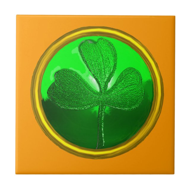 SAINT PATRICK'S CELTIC HEART,SHAMROCK ,orange Ceramic Tile (Front)