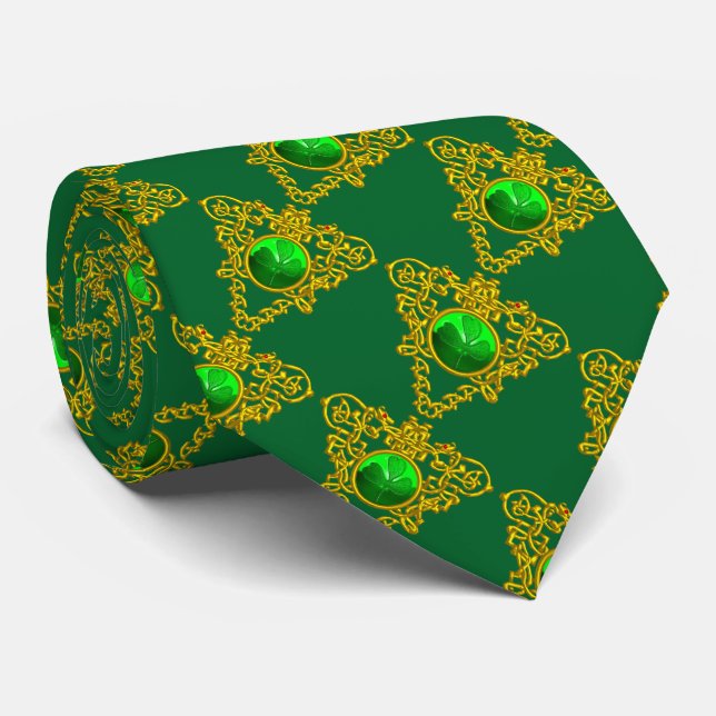 SAINT PATRICK'S CELTIC HEART WITH GREEN SHAMROCK NECK TIE (Rolled)