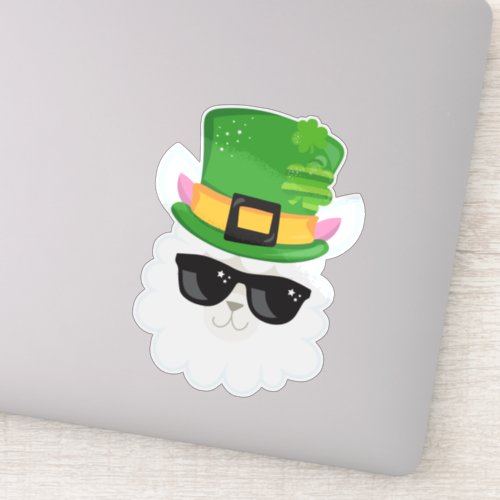 Saint Patricks Day Alpaca Llama Leprechaun Hat Sticker