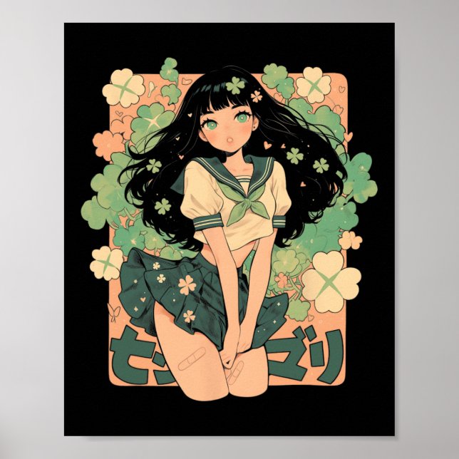 Saint Patricks Day Anime Girl Manga Green Kawaii C Poster (Front)