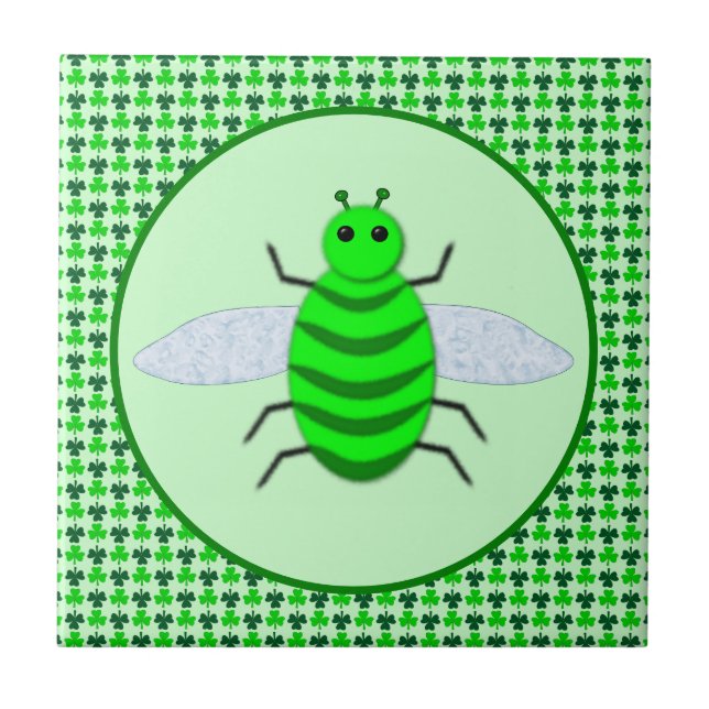 Saint Patricks Day Bee and Shamrocks Ceramic Tile (Front)