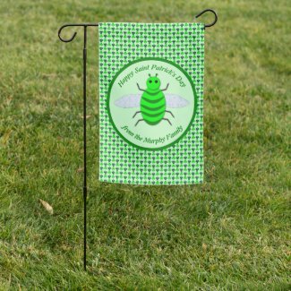Saint Patricks Day Bee and Shamrocks Custom Garden Flag