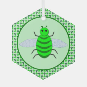 Saint Patricks Day Bee and Shamrocks Glass Ornament