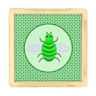 Saint Patricks Day Bee and Shamrocks Gold Finish Lapel Pin