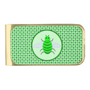 Saint Patricks Day Bee and Shamrocks Gold Finish Money Clip