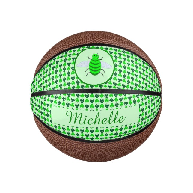 Saint Patricks Day Bee and Shamrocks Mini Basketball (Front)