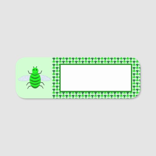 Saint Patricks Day Bee and Shamrocks Name Tag