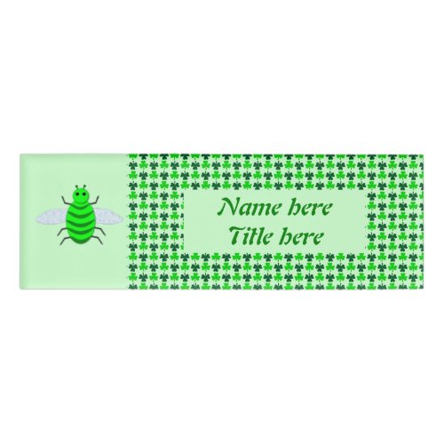 Saint Patricks Day Bee and Shamrocks Name Tag