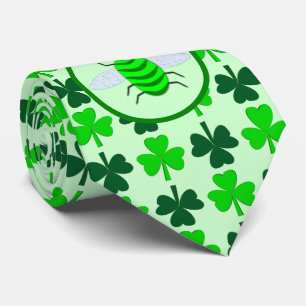 Saint Patricks Day Bee and Shamrocks Neck Tie