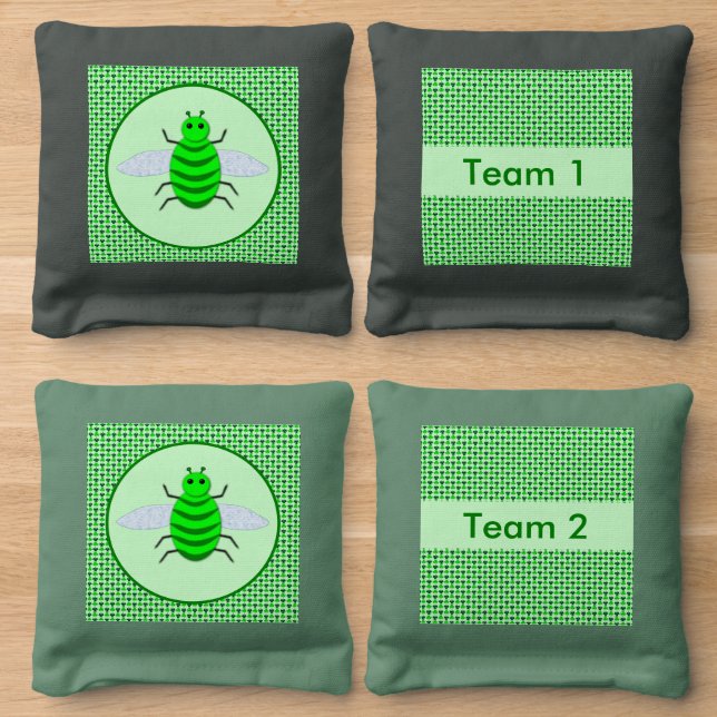 Saint Patricks Day Bee and Shamrocks Patterned Cornhole Bags (Wood)