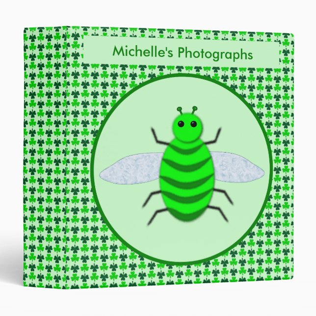 Saint Patricks Day Bee and Shamrocks Photo Album 3 Ring Binder (Front/Spine)