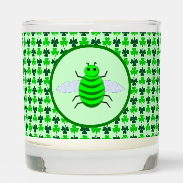 Saint Patricks Day Bee and Shamrocks Scented Candle (Front)