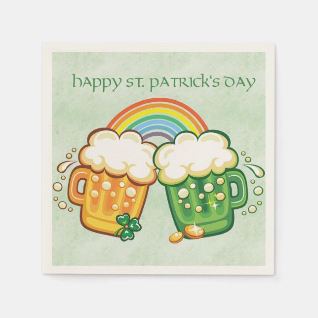 Saint Patrick's Day, Beer Mugs Paper Napkins (Front)
