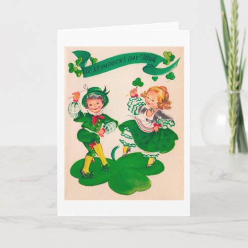 Saint Patricks Day Boy  Girl Vintage Card