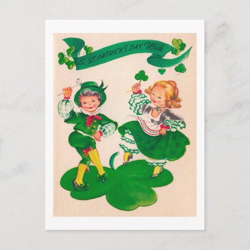 Saint Patricks Day Boy  Girl Vintage Postcard