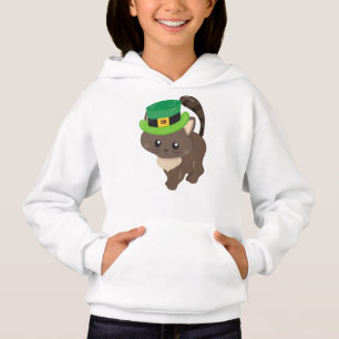 Saint Patrick's Day, Brown Cat, Leprechaun Hat Hoodie