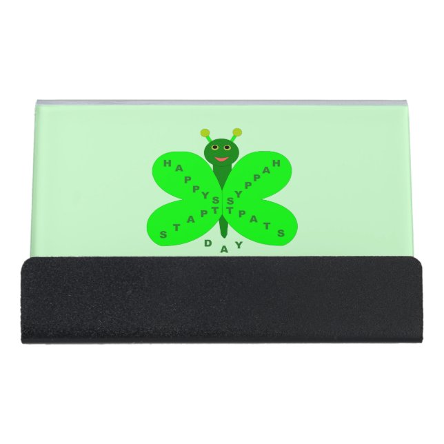 Saint Patricks Day Butterfly Desk Business Card Holder (Front)