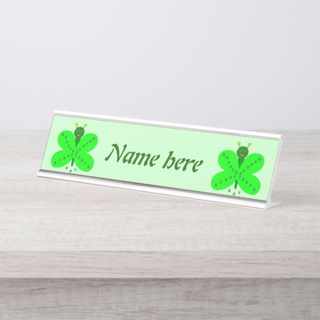 Saint Patricks Day Butterfly Personalized Desk Name Plate (Front)