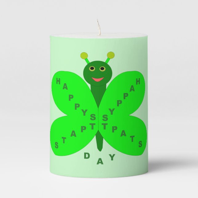 Saint Patricks Day Butterfly Pillar Candle (Front)