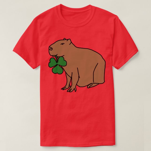 Saint Patricks Day Capybara with Shamrock T-Shirt (Design Front)