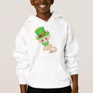 Saint Patrick's Day Cat, Leprechaun Hat, Clovers Hoodie
