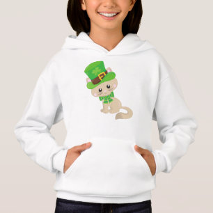 Saint Patrick's Day Cat, Leprechaun Hat, Clovers Hoodie