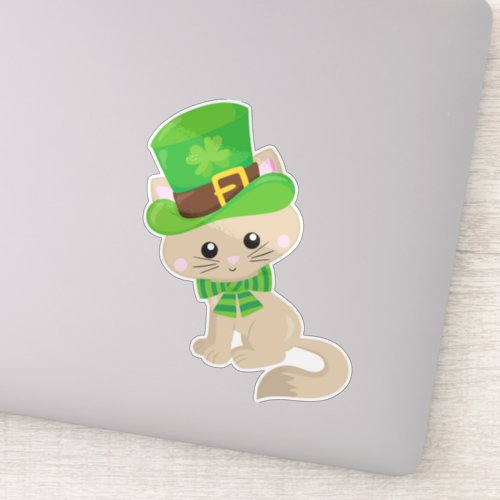 Saint Patricks Day Cat Leprechaun Hat Clovers Sticker