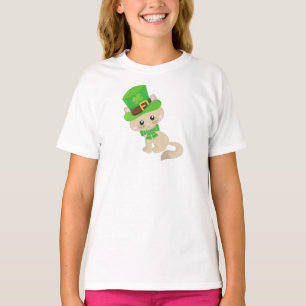 Saint Patrick's Day Cat, Leprechaun Hat, Clovers T-Shirt