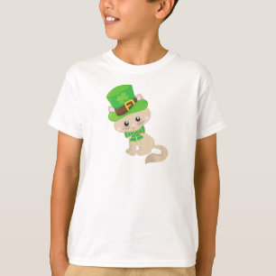 Saint Patrick's Day Cat, Leprechaun Hat, Clovers T-Shirt