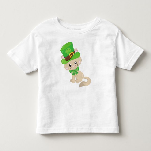 Saint Patrick's Day Cat, Leprechaun Hat, Clovers Toddler T-shirt (Front)
