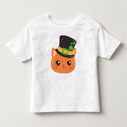 Saint Patricks Day Cat Orange Cat Lucky Clovers Toddler T_shirt