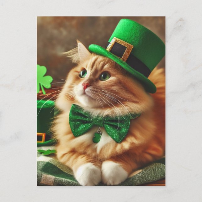 Saint Patricks Day Cat Postcard (Front)