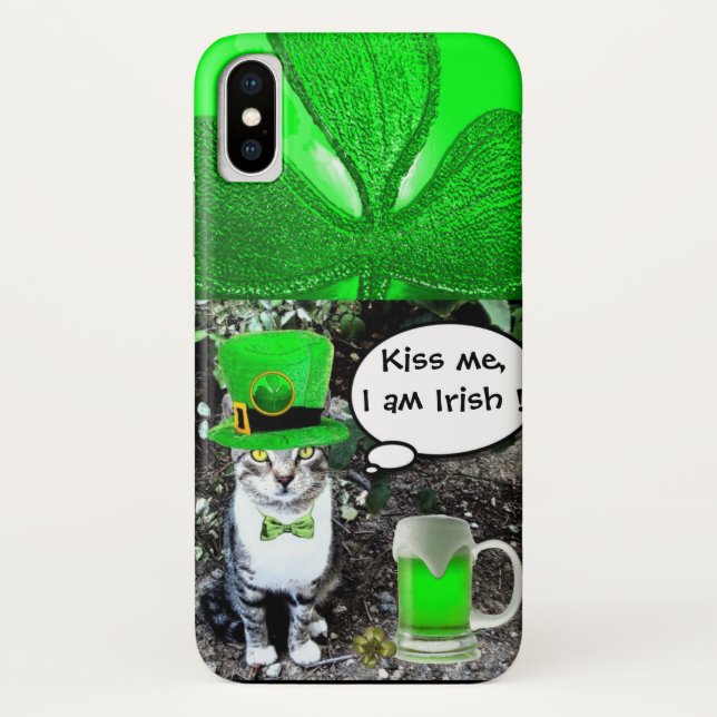 SAINT PATRICK'S DAY CAT WITH GREEN IRISH BEER Case-Mate iPhone CASE (Back)