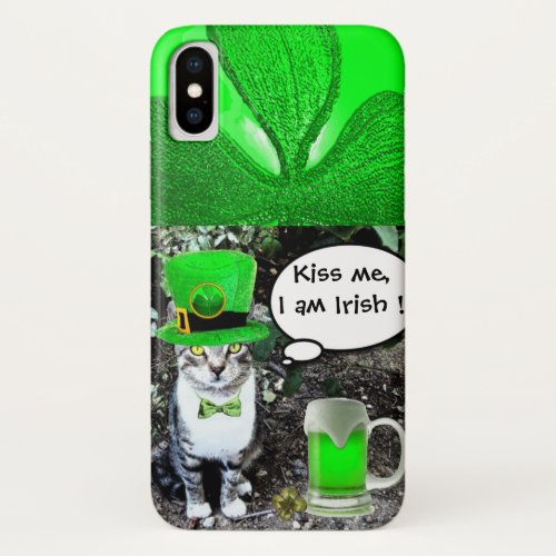 SAINT PATRICKS DAY CAT WITH GREEN IRISH BEER iPhone XS CASE