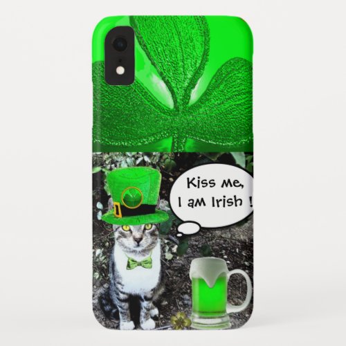 SAINT PATRICKS DAY CAT WITH GREEN IRISH BEER iPhone XR CASE