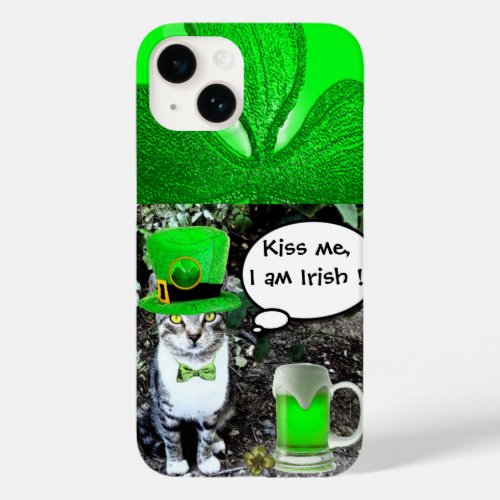 SAINT PATRICKS DAY CAT WITH GREEN IRISH BEER Case_Mate iPhone 14 CASE