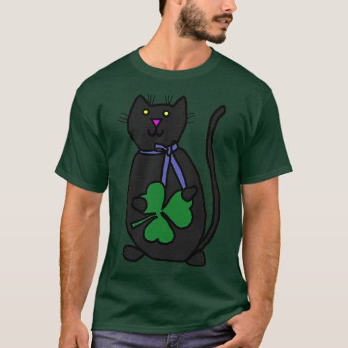 Saint Patricks Day Cat with Shamrock T_Shirt